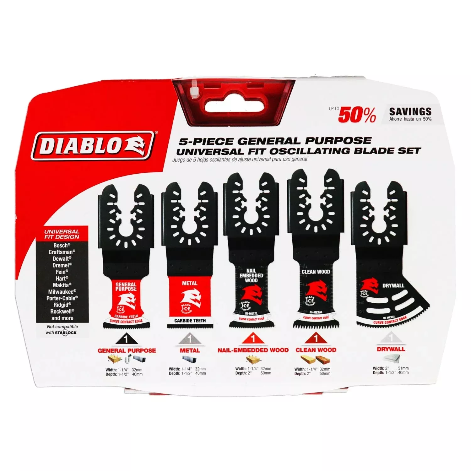 Diablo DOU5S Universal Fit General Purpose Oscillating Blades, 5-Piece Set