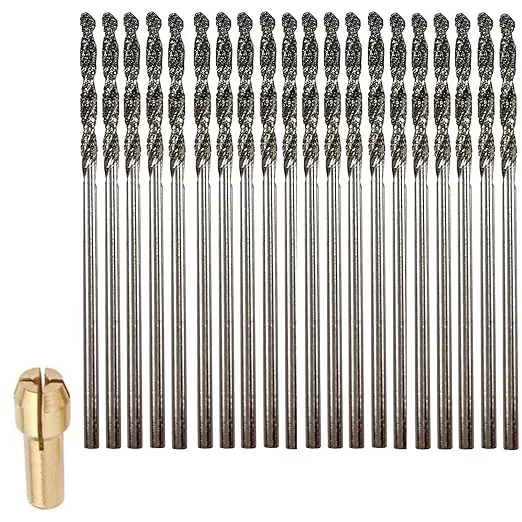 Diamond Drill Bits 1.5mm 20 Pieces Compatible with Dremel Collet Included Twist Tip Jewelry Beach Sea Glass Shells Gemstones Lapidary Ornament Bracelet Necklace Arts Crafts