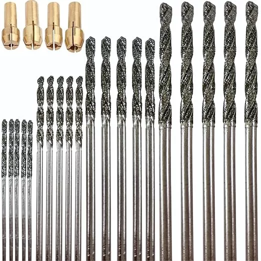 Drilax 24-Piece Diamond Drill Bits Set (1mm, 1.5mm, 2mm, 2.5mm) Compatible with Dremel Rotary Tools – Includes 4 Collets – Diamond Tipped Drill Bit for Stone, Glass, Sea Shells & Jewelry Making Tools