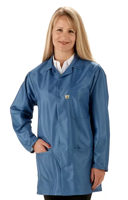 EconoShield Lab Coat with short sleeve, ECX-500 fabric, 3/4-length jacket, Diamond Blue, 3pockets