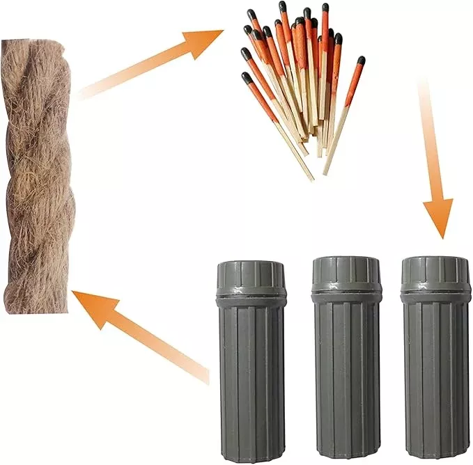 Emergency Fire Starter | Windproof & Waterproof Storm Matches with Waterproof Case & Wax Rope | Survival Gear for Camping, Hiking, Bushcraft, Bug Out Bag
