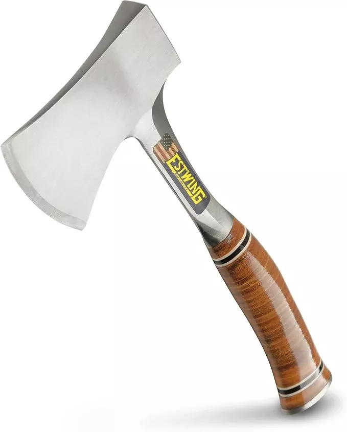 Estwing Sportsman's Axe - 14" Camping Hatchet with Forged Steel Construction & Genuine Leather Grip - E24A