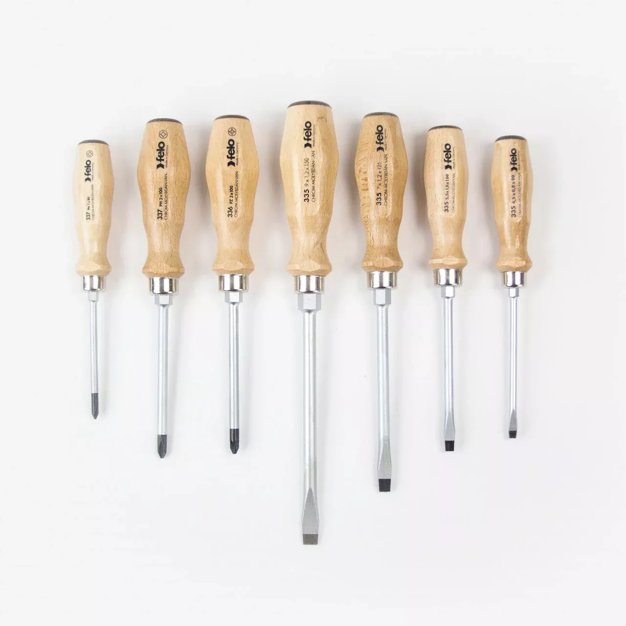 Felo Wood Handle Slotted, Phillips and Pozidriv Screwdriver Set, 7 Pieces
