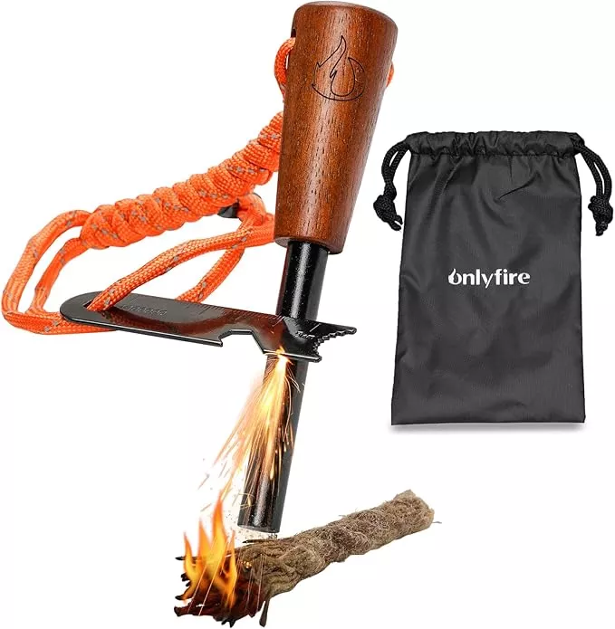 Fire Starter Survival Tool, Ferro Rod Kit with Tinder Wick, Pouch, Waterproof Flint and Steel Fire Starter for Camping, Hiking and Backpacking Gear