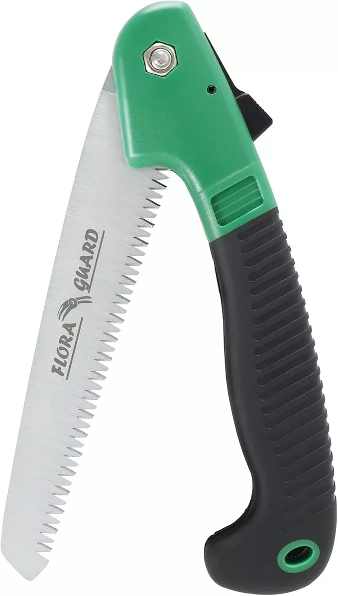 FLORA GUARD 7.7-Inch Folding Hand Saw, Pruning Saw with Trible-Cut Razor Teeth for Wood Cutting, Tree Trimming, Professional Camping Gardening Tools