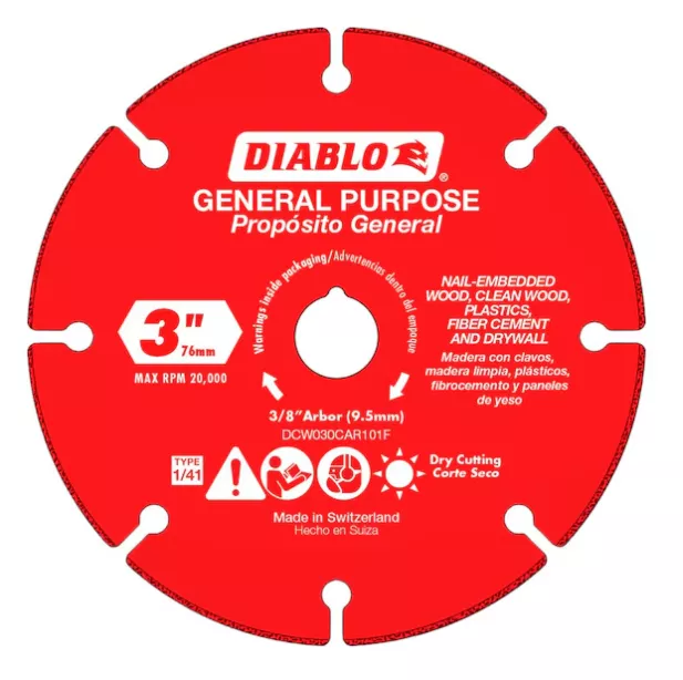 Freud Diablo Blades 3" Carbide Grit Multi-Material Cut-Off Disc DCW030CAR101F