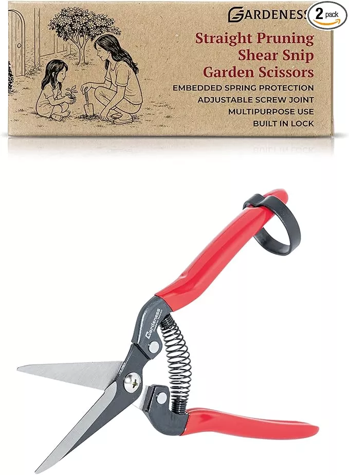 Gardeness Pruning Shear Straight Pruning Snip 2PCS high Carbon Steel Florist Scissors, Multi-Tasking Garden Precision Herb Snips Flower Clippers Bonsai Trimmers Hydroponic Herbs