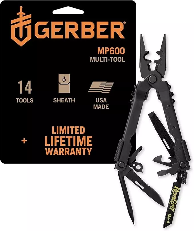 Gerber Gear Gear DET Multi-Plier 600 with Blasting Cap Crimper - MultiTool w/ Screwdriver, Needlenose Pliers, Can Opener, Wire Cutter, Replaceable Saw - Combat Engineer - Made in USA - Survival Tools