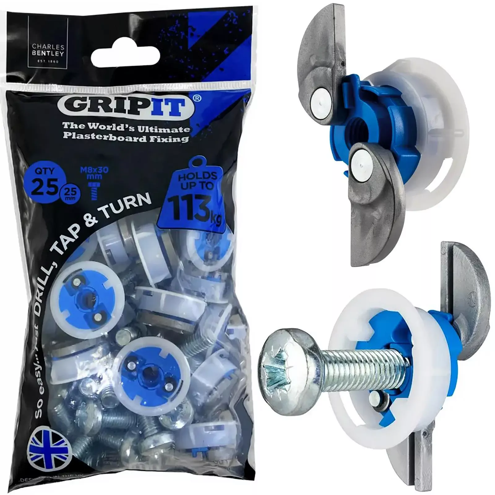 GripIt Blue Plasterboard Fixings 25mm 25 Pack