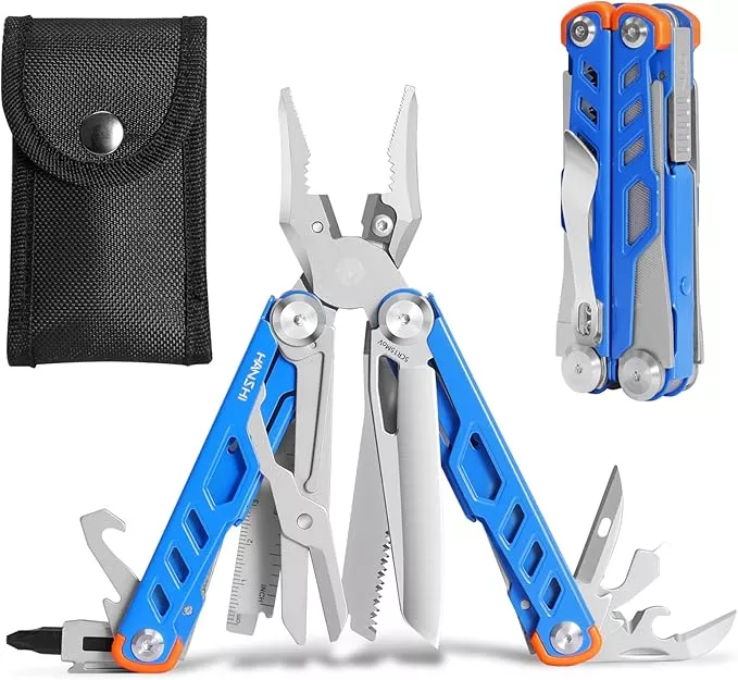 HANSHI 15 in 1 Multitool Pliers with Scissors, Upgraded Heavy Duty Stainless Steel Multi Tool with YG10 Tungsten Steel Replaceable Wire Cutters for Survival, Camping, Hiking,Repair and Gift (Black)