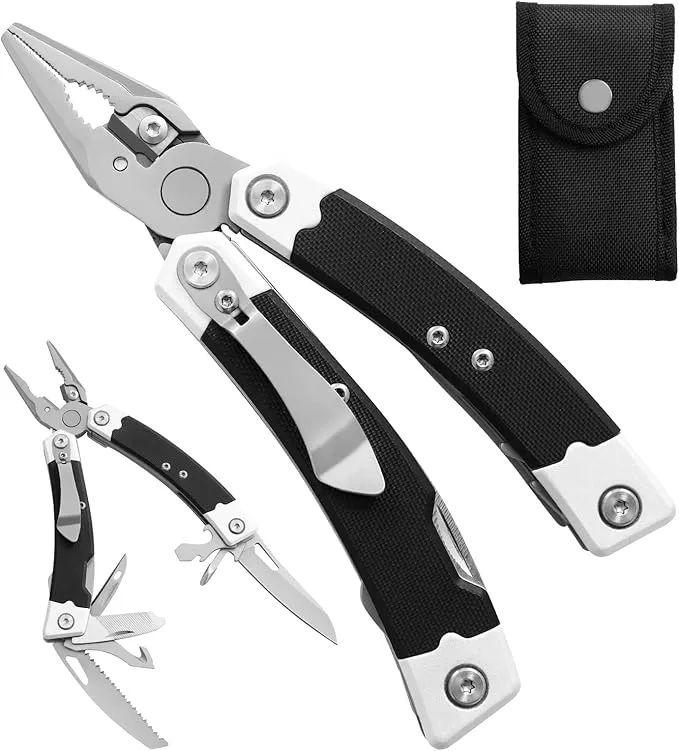 HANSHI G10 Handle Multitool Pliers with YG10 Tungsten Steel Replaceable Wire Cutters 12 in 1 Multi Tool Pocket Knife with Safety Lock,Saw,Bottel Opener for Camping,Survival with Nylon Sheath (green)