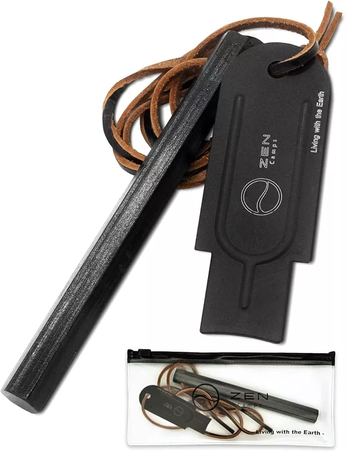 Hexa Fire Starter - Hexagon Ferro Rod with 6 Wide Striking Surfaces - 1/2" Thick Fire Steel - 20,000+ Strikes - Survival Igniter with Leather Neck Lanyard & Big Striker