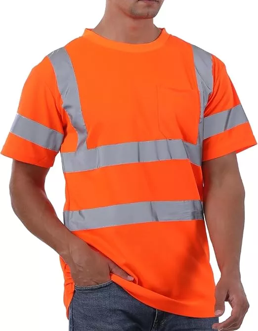 High Visibility Shirts for Men Class 3 Hi Vis Reflective Construction Shirts for Men with Pocket Safety T Shirt for Mens Work Shirt for Mens Short Sleeve