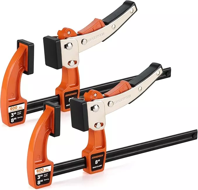 Jorgensen 8-inch Bar Clamp Set, Bar Clamp for Woodworking, Quick Release Gear Clamp with 600 lbs Load Limit - 2 Pack
