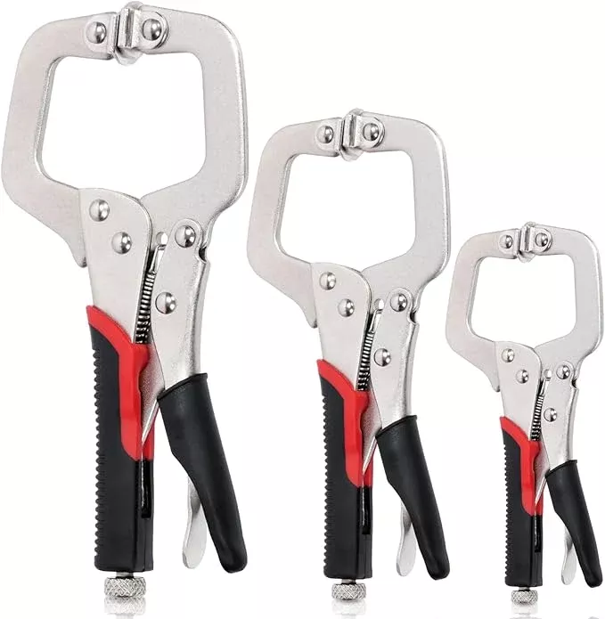 Keadic 3Pcs 6.5" 9" 11" Heavy Duty Locking C-Clamp Set With Regular Tip and Swivel Pads, Metal Pocket Hole Locking Pliers Table & Tool Vise Grip for Automotive DIY Woodworking Cabinetry Welding