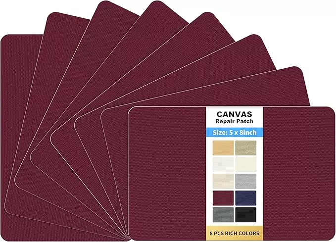 KING MOUNTAIN Canvas Repair Patch 5×8 Inch 8 Pcs Self-Adhesive Waterproof Fabric Patch for Sofas, Tents, Furniture,Tote Bags, Car Seats (Beige-1)