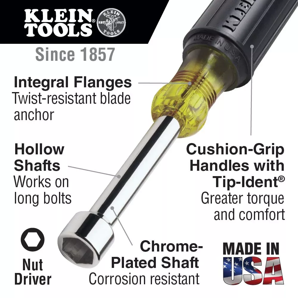 Klein 630-1/2 1/2 in. Nut Driver, 3 in. Shaft, Cushion-Grip