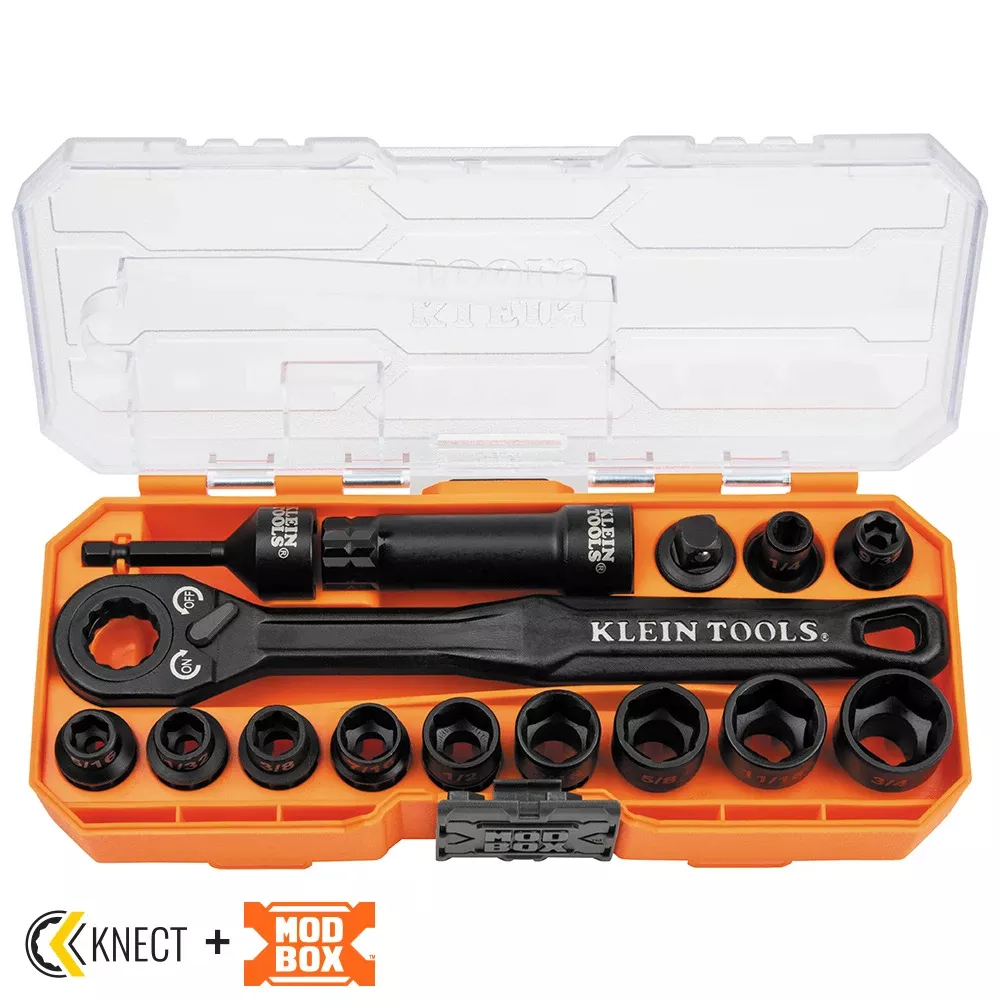 Klein KNECT 8-1/2" Drive Impact-Rated Pass Through Socket Set, 15-Piece 65400
