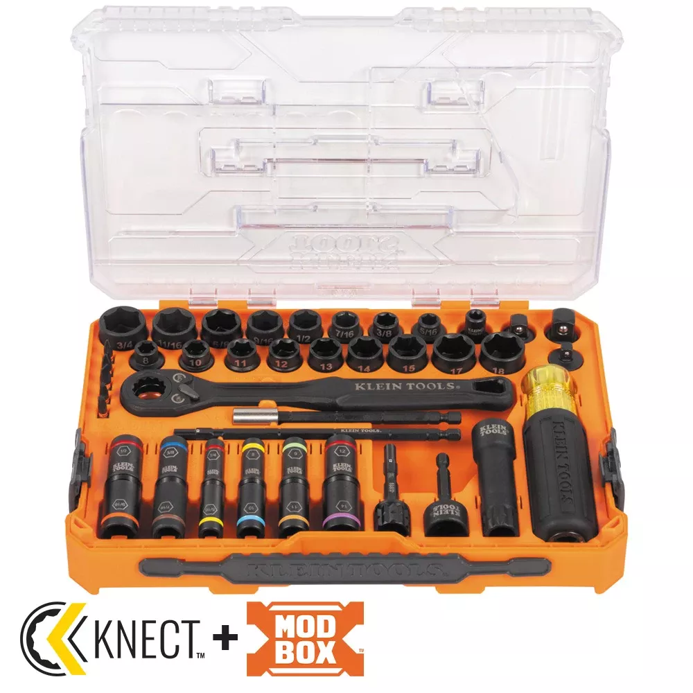 Klein Tools KNECT Complete Impact Pass Through and Flip Socket Set, 39-Piece 65500KNECT