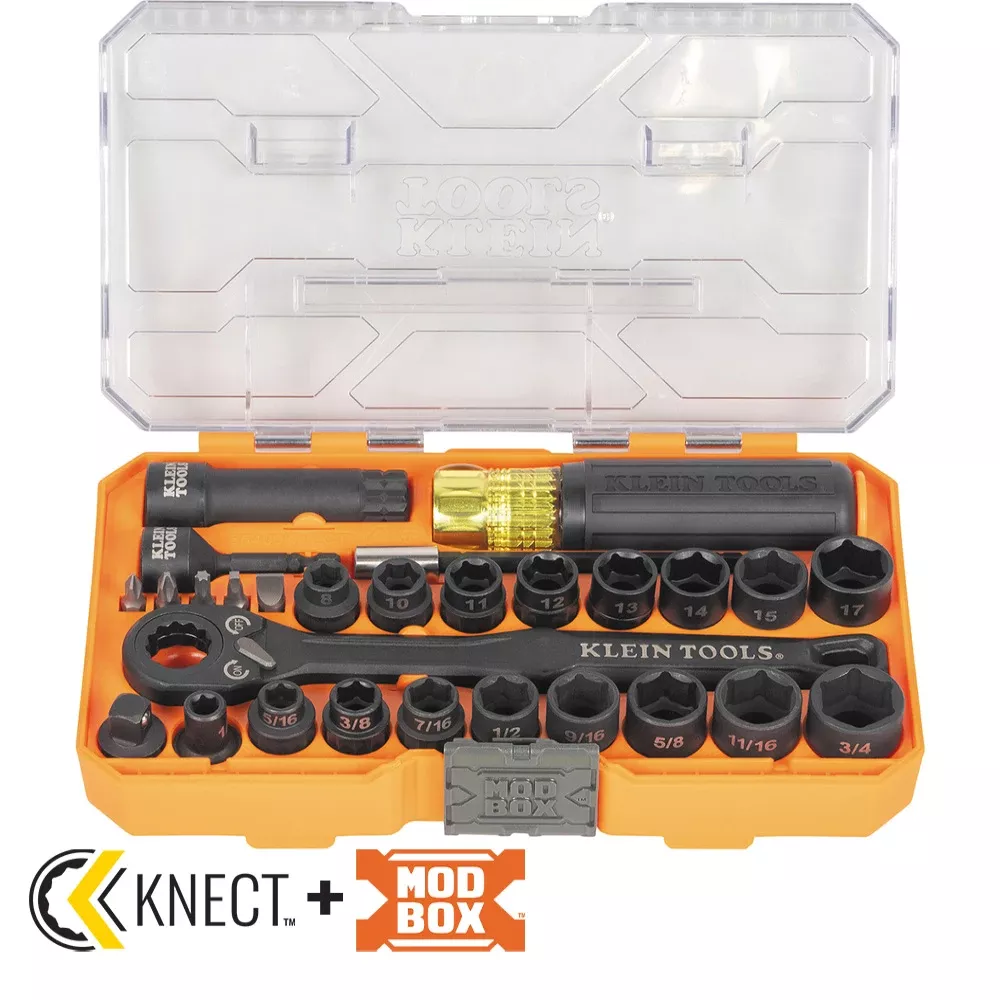 Klein Tools KNECT Essential Pass Through Impact Socket Set, SAE, Metric, 28-Piece 65400KNECT