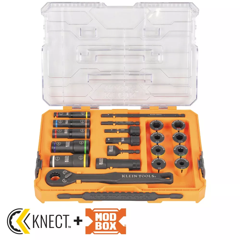 Klein Tools KNECT Impact Pass Through and Deep-Well Flip Socket Set, 20-Piece 65240