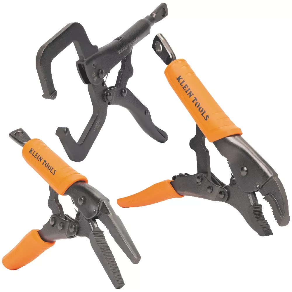 Klein Tools Locking Pliers Set, C-Clamp, Long Nose, Curved Jaw, 3-Piece 38664