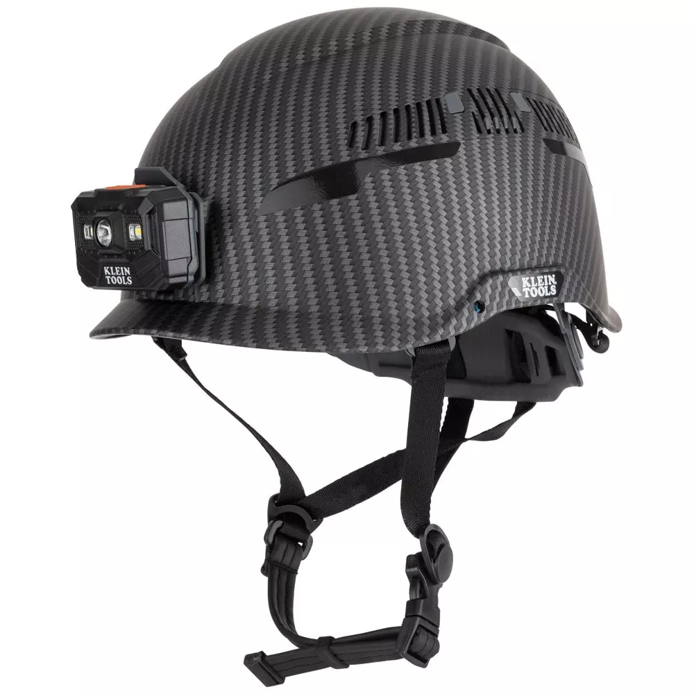 Klein Tools Safety Helmet, Premium KARBN Pattern, Vented, Class C, Headlamp 60517