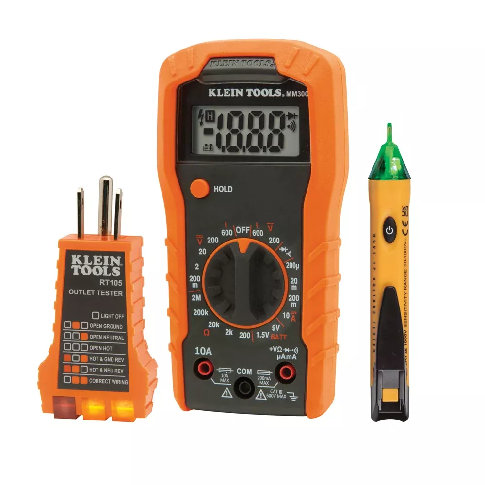 Klein Tools Test Kit w/ Multimeter, Non-Contact Volt Tester, Receptacle Tester