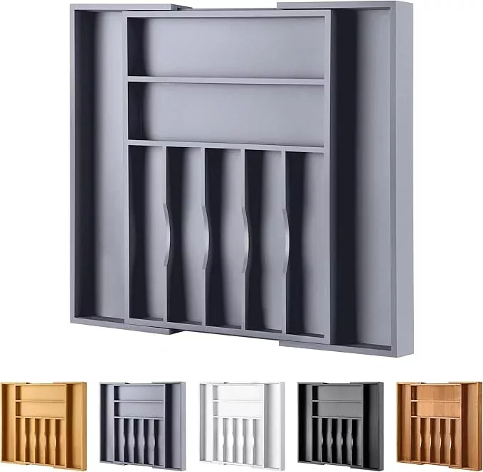 Large Premium Bamboo Silverware Organizer - Expandable Drawer Organizer & Utensil Organizer - 17"x19.7" Cutlery Tray with Dividers for Kitchen Utensils and Flatware (7-9 Slots) (Natural)