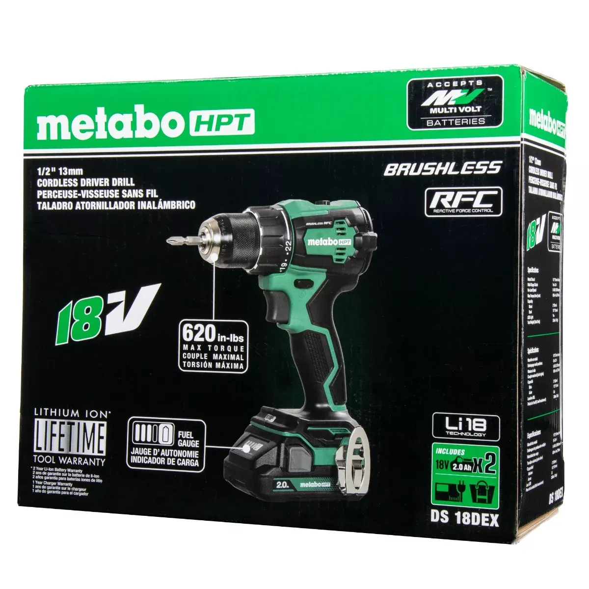 Metabo 18V MultiVolt Cordless Brushless Driver Drill Kit with 2x 2.0Ah Batteries DS18DEXM