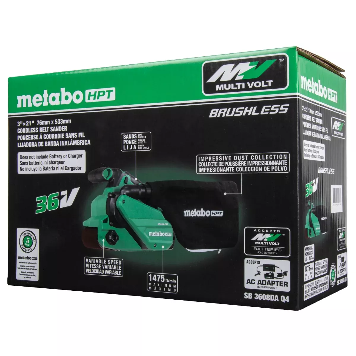 Metabo 36V MultiVolt Cordless Brushless 3 x 21 in. Belt Sander (Bare Tool) SB3608DAQ4M