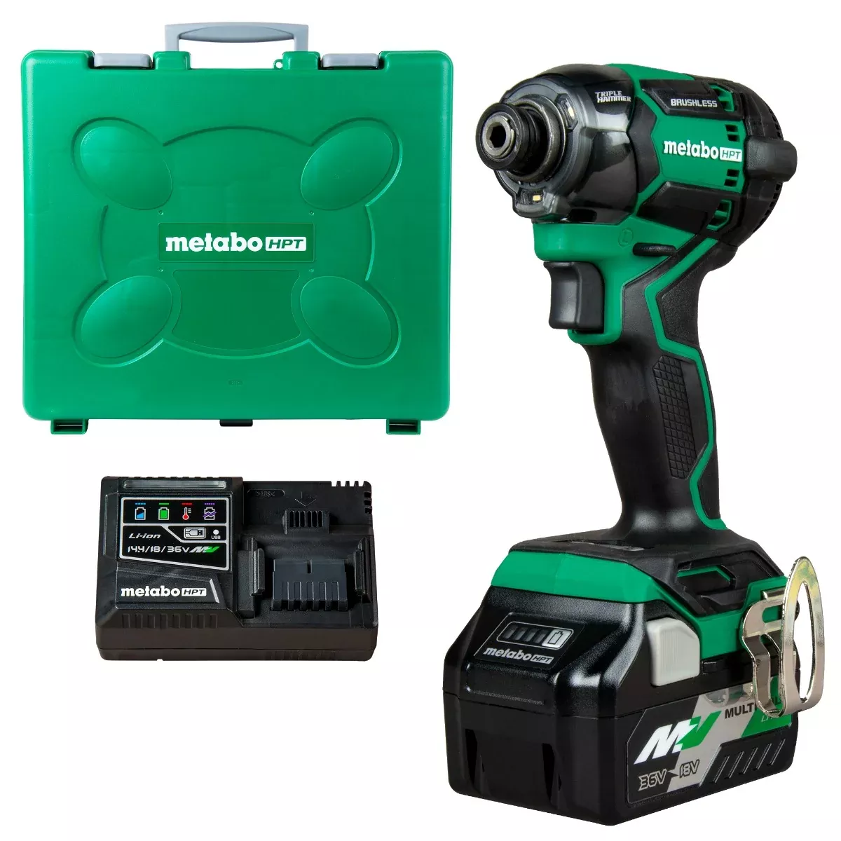 Metabo 36V MultiVolt Cordless Triple Hammer BOLT Impact Driver Kit, 2x 2.5Ah Batteries WH36DCM