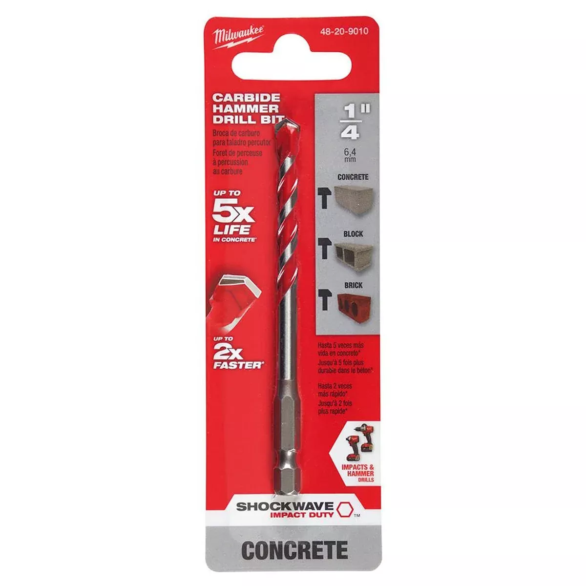 Milwaukee 1/4" x 2" x 4" SHOCKWAVE™ Impact Duty Carbide Hammer Drill Bit