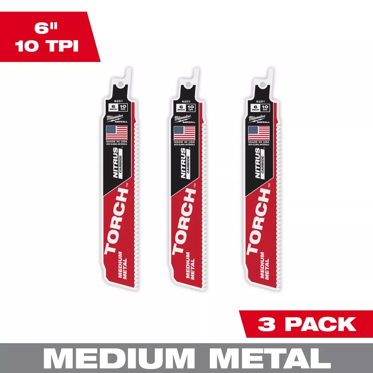 Milwaukee 10 TPI TORCH with NITRUS CARBIDE for Medium Metal Reciprocating Saw Blade