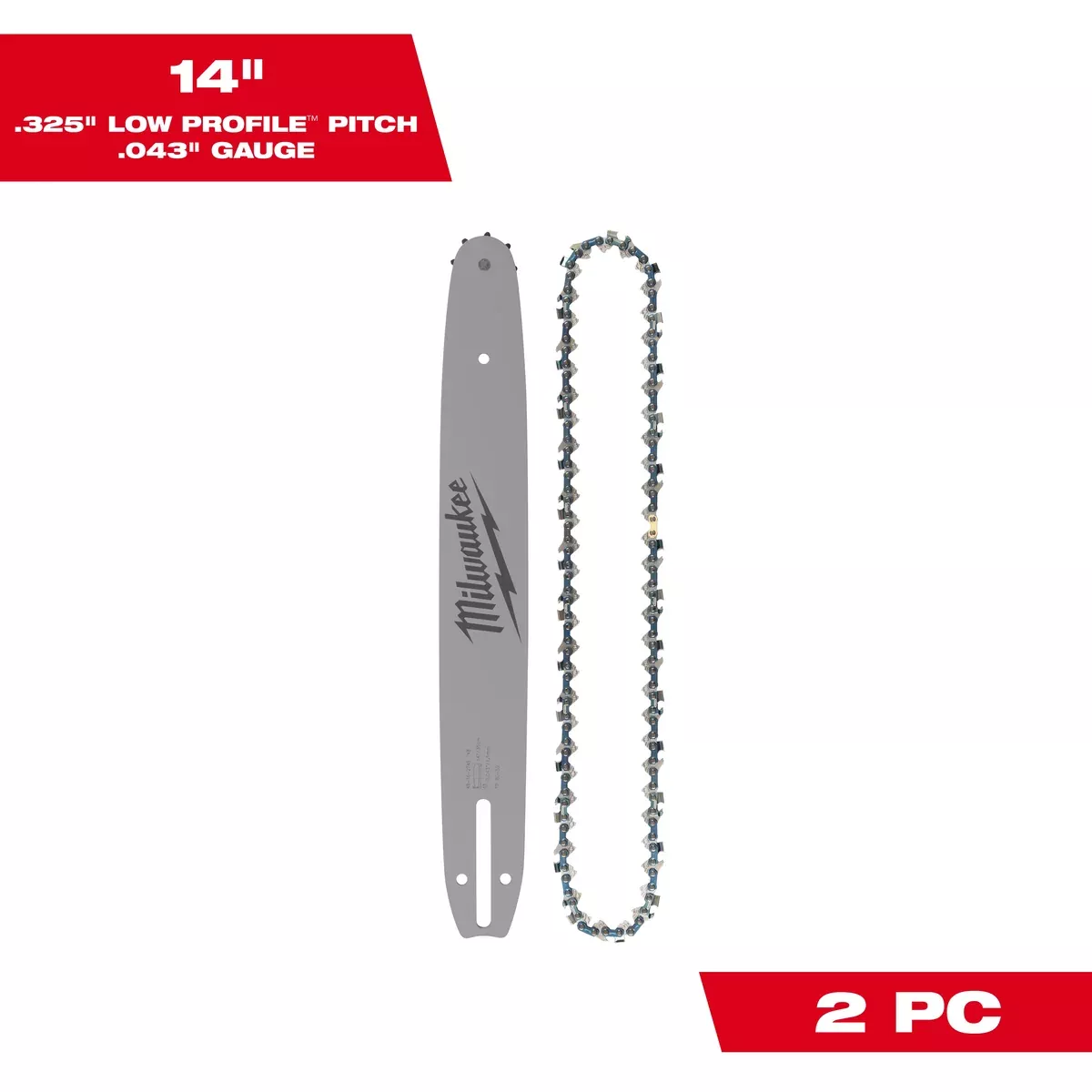 Milwaukee 14" .325" LOW PROFILE™ Pitch, .043" Gauge Saw Chain and Guide Bar Set