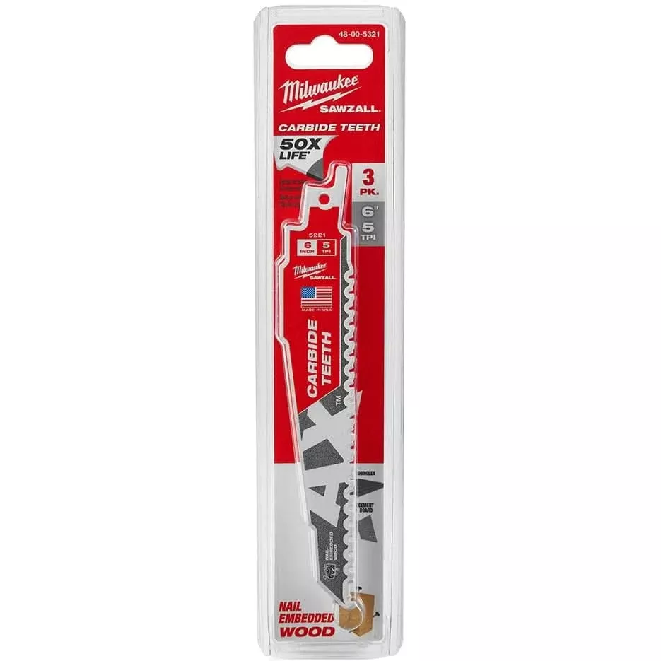 Milwaukee 48-00-5321 THE AX CARBIDE TEETH 5-TPI 6" 3-Pack