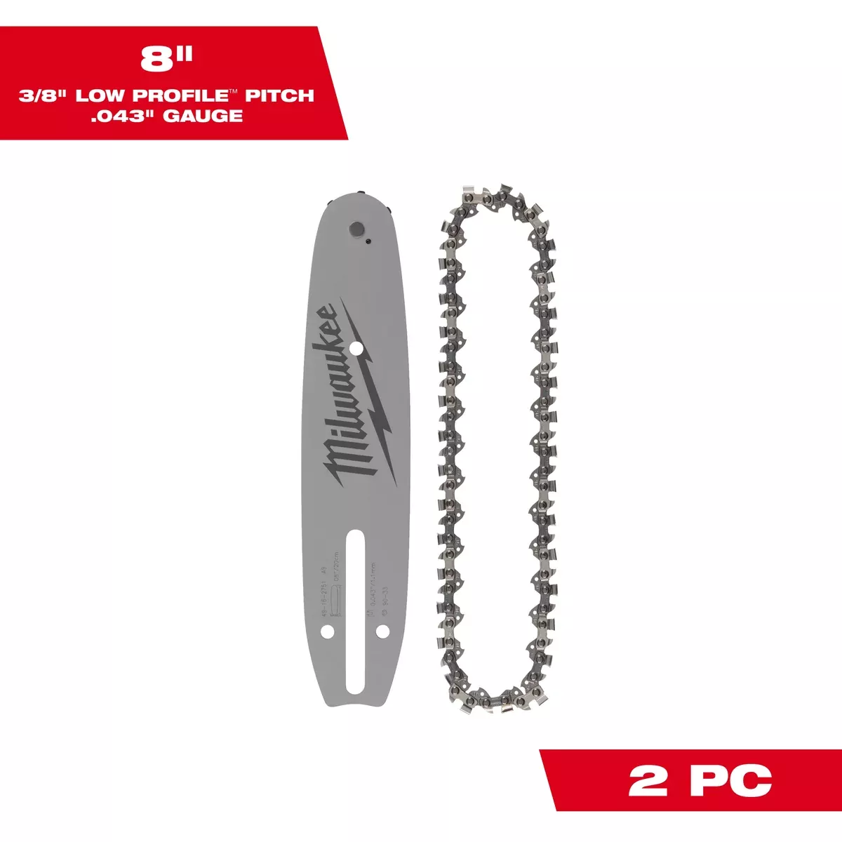 Milwaukee 8" 3/8" LOW PROFILE™ Pitch, .043" Gauge Saw Chain and Guide Bar Set
