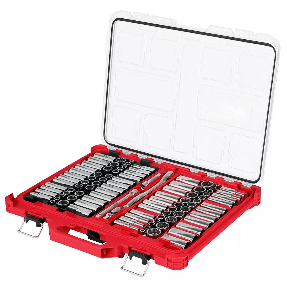 Milwaukee 98pc 3/8" 6-Pt and 12-Pt Metric & SAE Ratchet & Socket Set with PACKOUT Low-Profile Organizer 48-22-9285