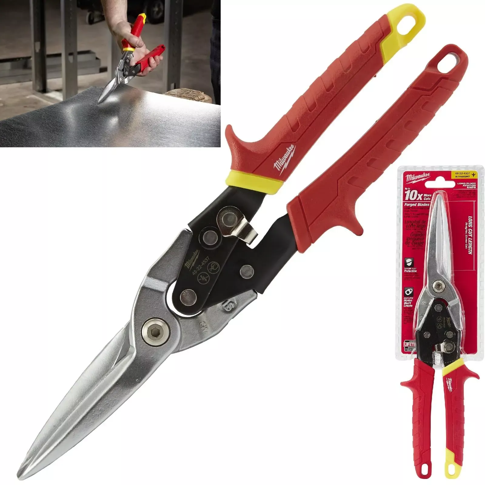 Milwaukee Metal Aviation Snips Straight Cut Extra Long 310mm