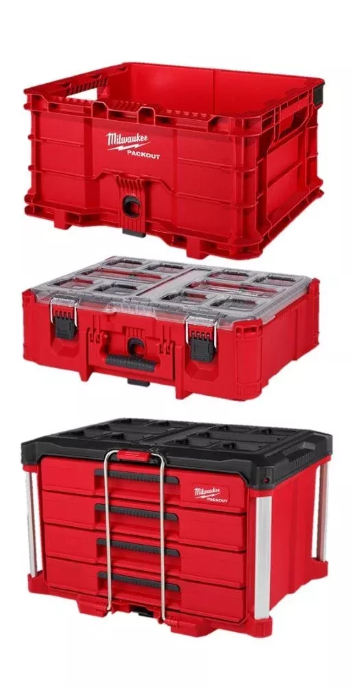 Milwaukee PACKOUT 4 Drawer Tool Box & PACKOUT Crate & PACKOUT Deep Organizer