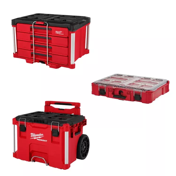 Milwaukee Rolling, 4-Drawer & Organizer PACKOUT Toolbox Bundle