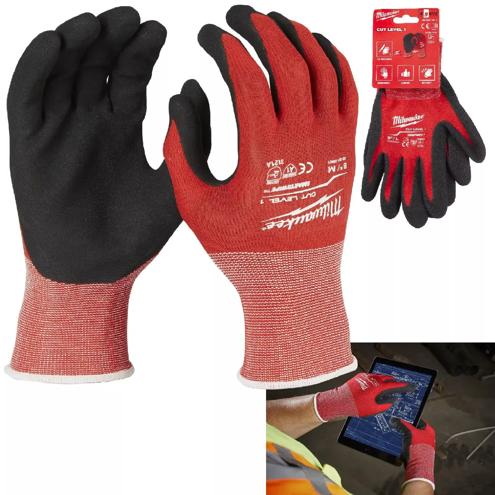 Milwaukee Safety Gloves Cut Level 1/A Dipped Glove Size 8 / M Medium