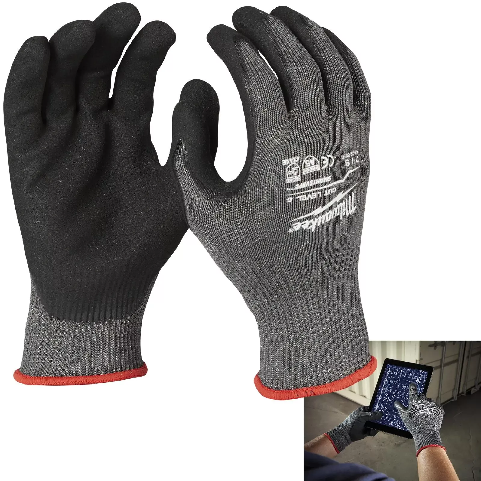 Milwaukee Safety Gloves Cut Level 5/E Dipped Glove Size 8 / M Medium