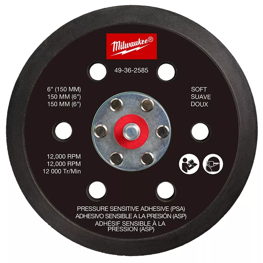 Milwaukee Tools 6" Pressure Sensitive Adhesive Sander Backing Pad – Soft 49-36-2585