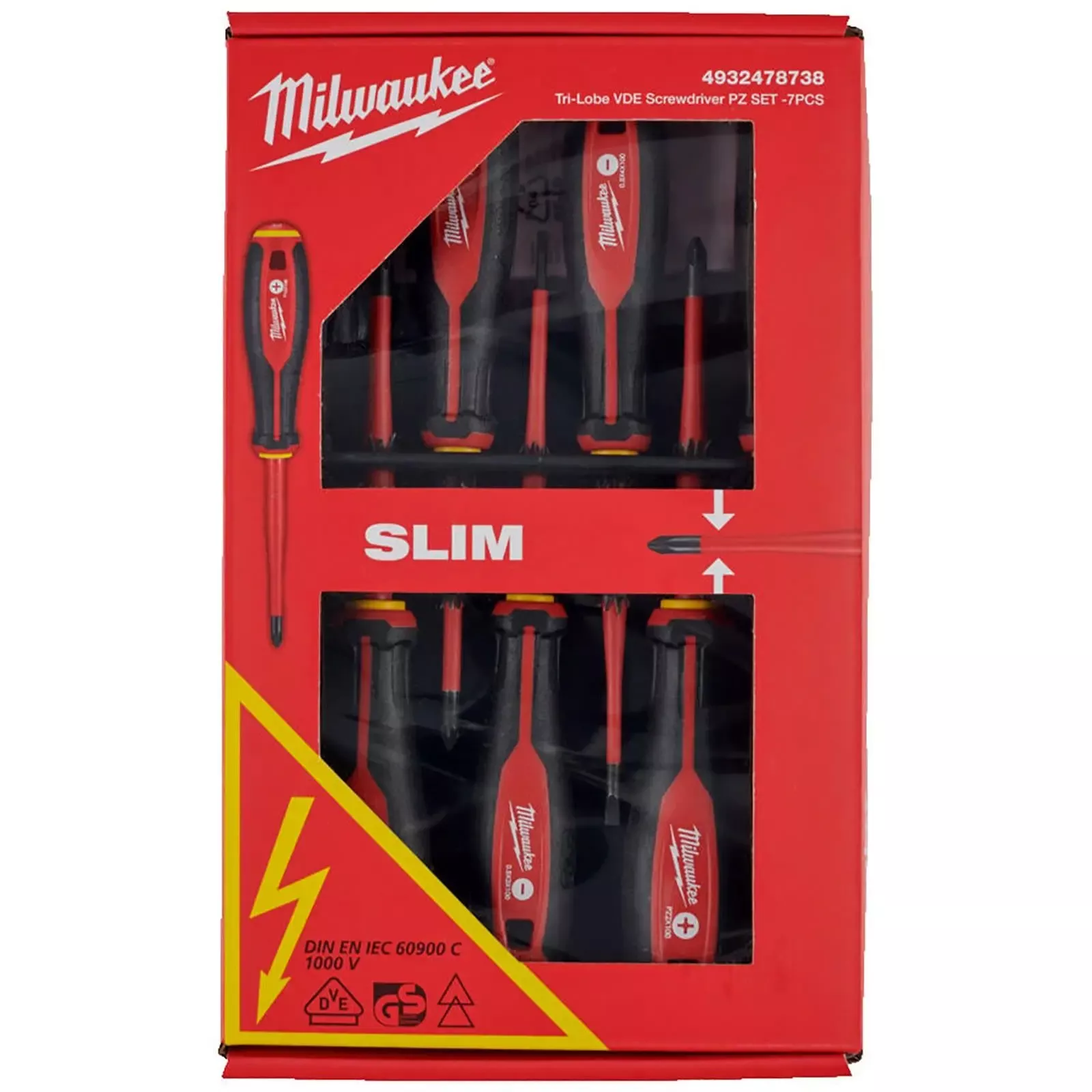 Milwaukee Tri-Lobe VDE Screwdriver Set Slim 7 Piece Slotted Phillips Pozi