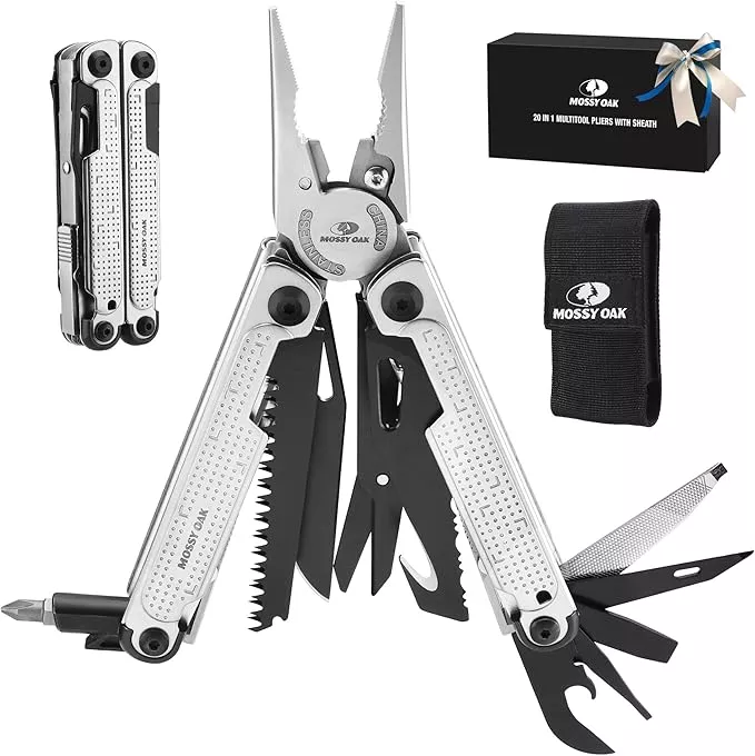 MOSSY OAK Multitool, 20-in-1 Stainless Steel Multi Tool Pliers, Self-locking Pliers with Sheath-Perfect for Outdoor, Survival, Camping, Hiking