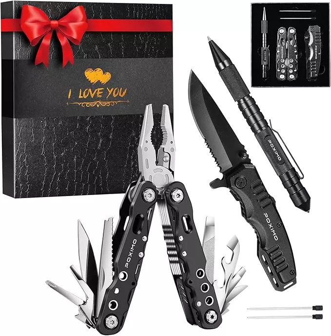 Multitools Gift Set "I LOVE YOU", Men Gifts 3 Items Pack with 14-In-1 Multi tool Pliers, Pocket Knife, Tactical Pen, Gifts for Men Women, Stocking Stuffers EDC, Survival Tools Set (I LOVE YOU)