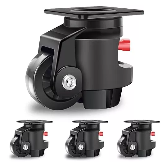 Nefish Leveling Casters Wheels with Ratchet Arm 6600 LBS, Heavy Duty Retractable Caster Wheel, Plate Swivel Workbench Castors, Durable Nylon Wheels & Leveling Feet for Machine, Industrial, Equipment