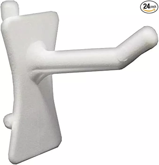 PegPro 1" Hooks Kit for Standard “Wood Fiber” pegboard – Durable Plastic Pegboard Hooks - for Garage, Kitchen, Craft Room, and More (1" Hook - 24 Pack, White)