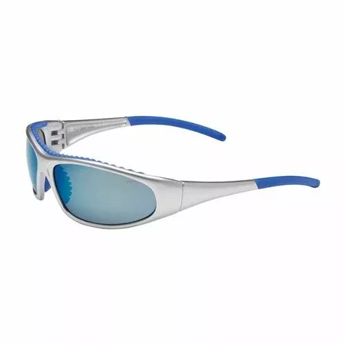 PIP 250-60-0626 Flashfire Eyewear, Blue Mirror Polycarbonate Lens, Anti-Scratch And Anti-Fog, Silver Nylon Frame, Blue Rubber Temple Tips And Ribbed -12 Pack